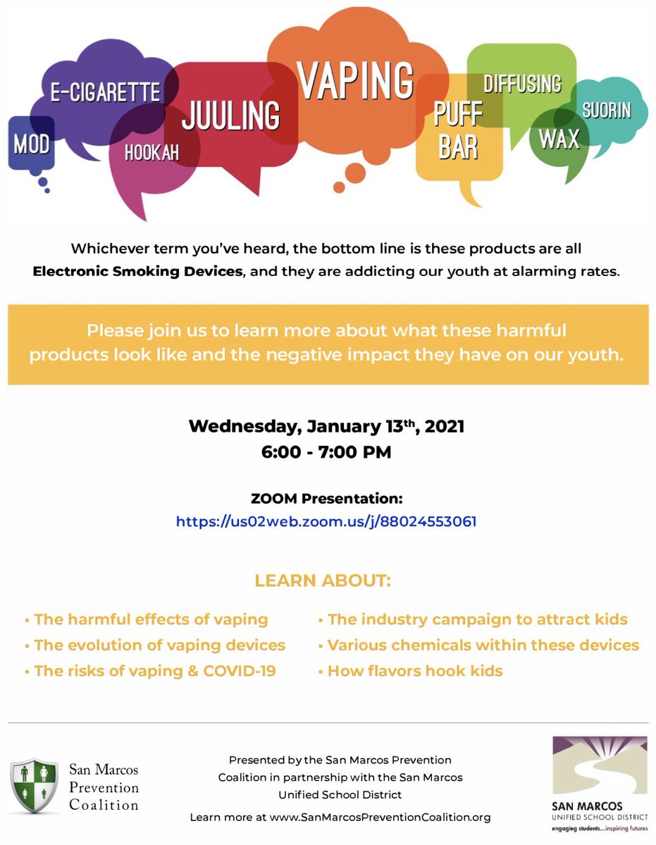 Please join us this Wednesday to learn more about electronic smoking devices and their harmful impacts.