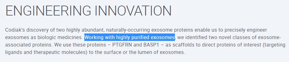 Now, here's an interesting wrinkle which I'm definitely not qualified to judge. There are two types of exosomes: purified and synthetic.Codiak do purified.
