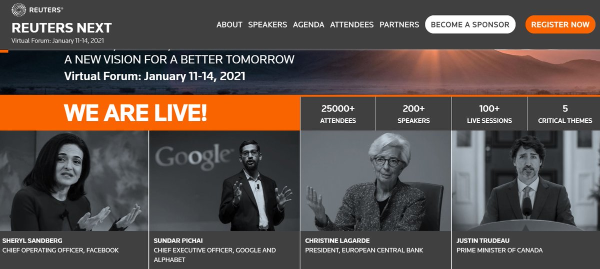 QScribe's tweet image. REUTERS NEXT is a four-day virtual forum bringing together global leaders, innovators and activists across a range of subject-matter and geography. No country, company or community can tackle the future alone. To build a better world, we must share ideas, collaborate and act.