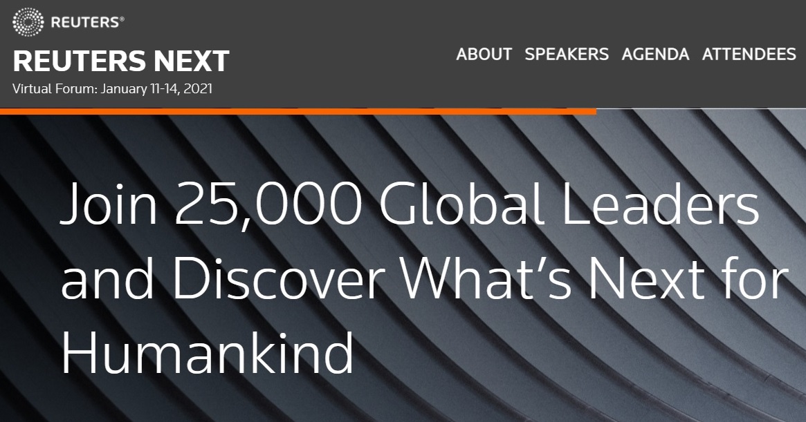 QScribe's tweet image. The REUTERS NEXT program is free running January 11-14 and you can register here: bit.ly/37n6xxw. Three more days with a full and varied agenda, as Reuters explores how to Rethink, Rebuild and Recover.