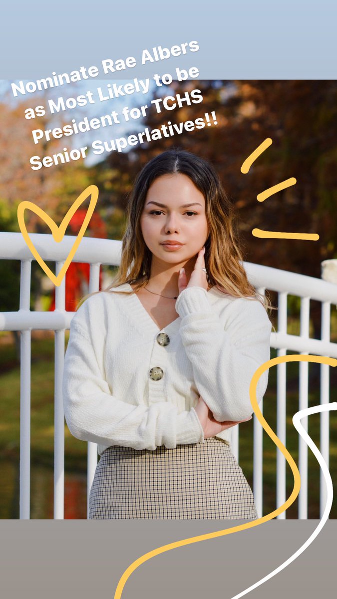It’s time to nominate TCHS seniors for Senior Superlatives! Nominate Cougar Crew’s Rae Albers for Most Likely to be President (female)! 
Here’s the link for all the nominations:
forms.gle/GkZ3dya8Evagxh…