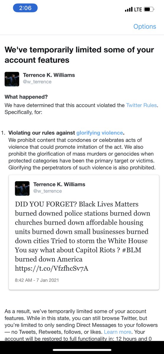 w_terrence's tweet photo. I need a lawyer! I was wrongfully accused of glorifying violence. https://t.co/1UMUjsogst
