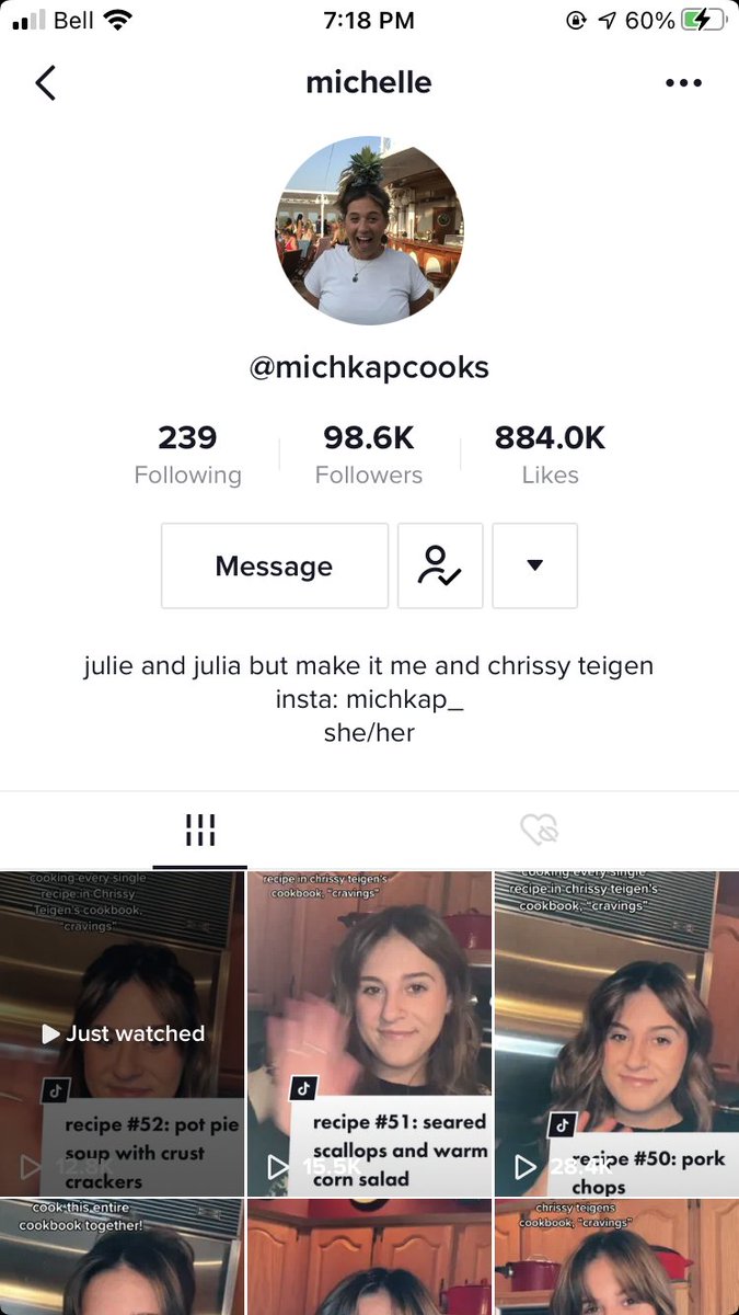 DMArmstrong86's tweet photo. @chrissyteigen not sure if you are aware but this TikTok account has been making a recipe from your book every day . She’s on recipe 52 today 🥰 https://t.co/1zCzkQyei7