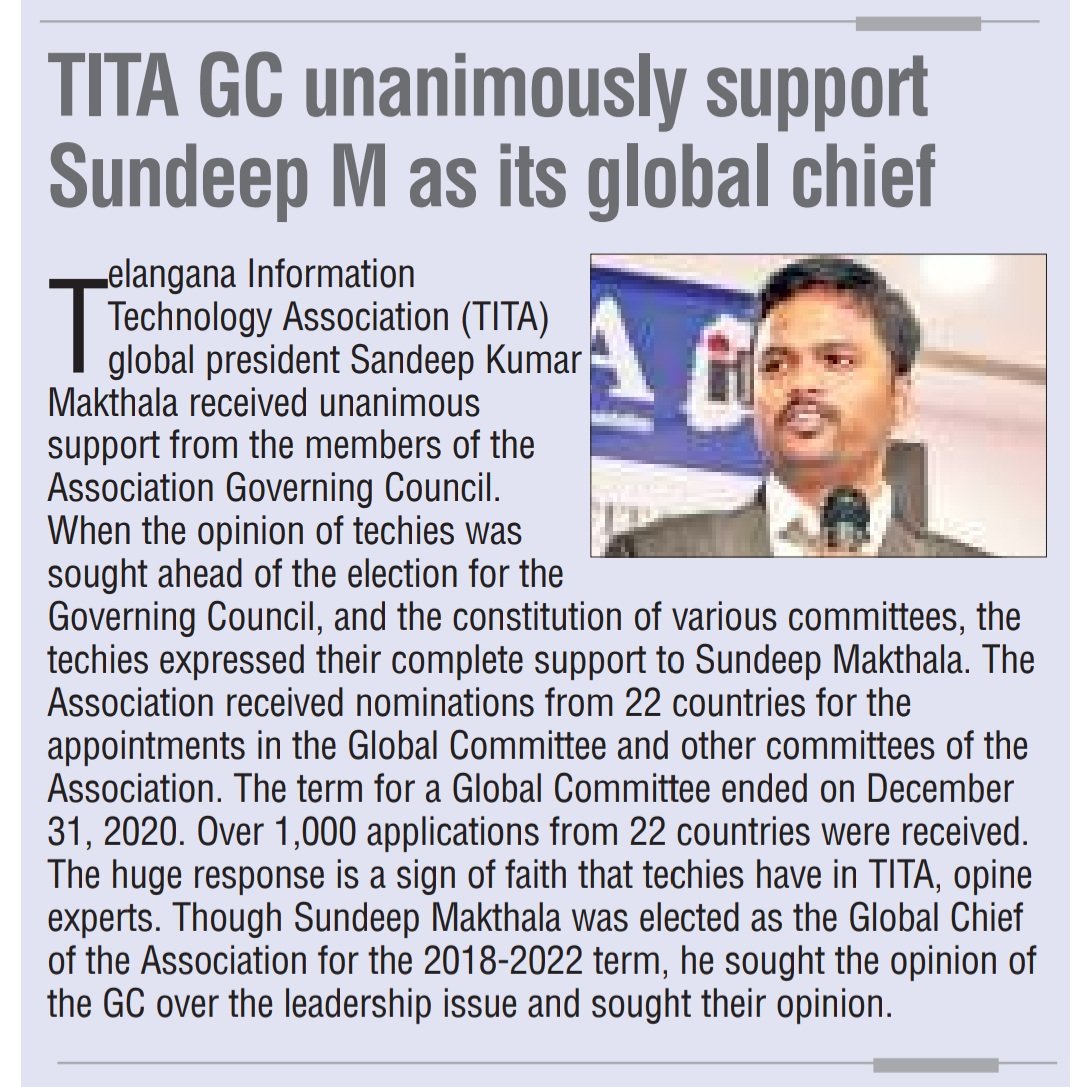 TelanganaIT's tweet photo. Congratulations to TITA Global Chief @SundeepMakthala 💐 https://t.co/iUfGCc2UAv