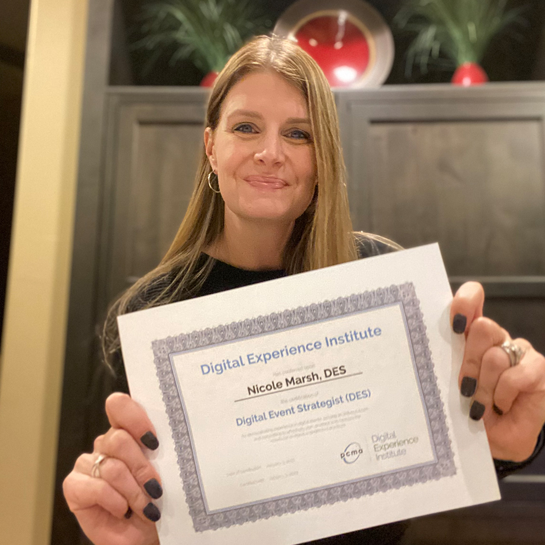 Imprint_Events's tweet photo. Congratulations to the incomparable, Nicole Marsh and Adriane Hodder, who were just awarded their Digital Event Strategist Certification. This team is stepping into 2021 with one foot forward! #VirtualEvents #DESCourse @pcmahq https://t.co/VpO77pr28S
