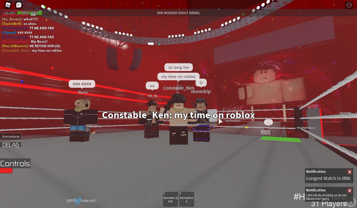 IRWMEDIAA's tweet photo. MONDAY NIGHT BRAWL: 
@ConstableKen1 says his farewell to IRW &amp; ROBLOX. Thank you Ken.
#ThankYouKen https://t.co/dMVQzWlcEw