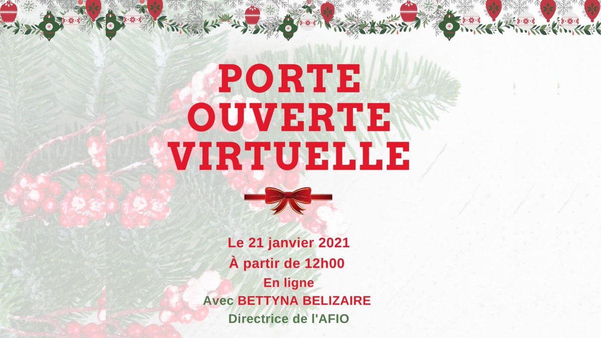 Lien d'inscription: us02web.zoom.us/webinar/regist…
Vous avez envie de connaitre les services de l'AFIO? nous serons heureuses de vous voir nombreux aux portes ouvertes gratuites que nous organisons le 21 janvier 2021.