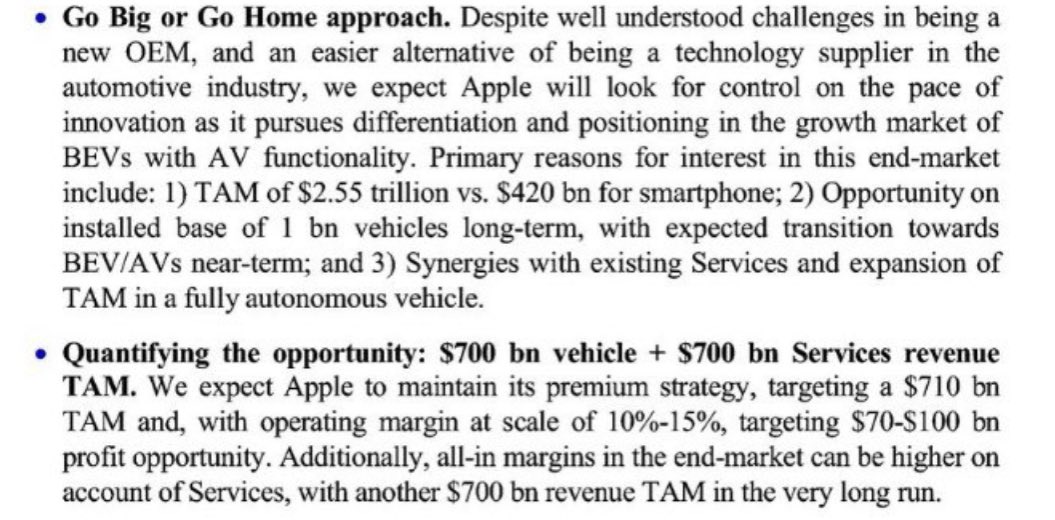 NOTE FOR OBSERVERSWhatever these analysts think may be true for APPLE is already true for TESLARead thoughtfully - TAM- installed base of vehiclesWatch for further reports as they get their minds around this with less distorted thinking than they apply to TSLA  https://twitter.com/davidtayar5/status/1348771850952839168