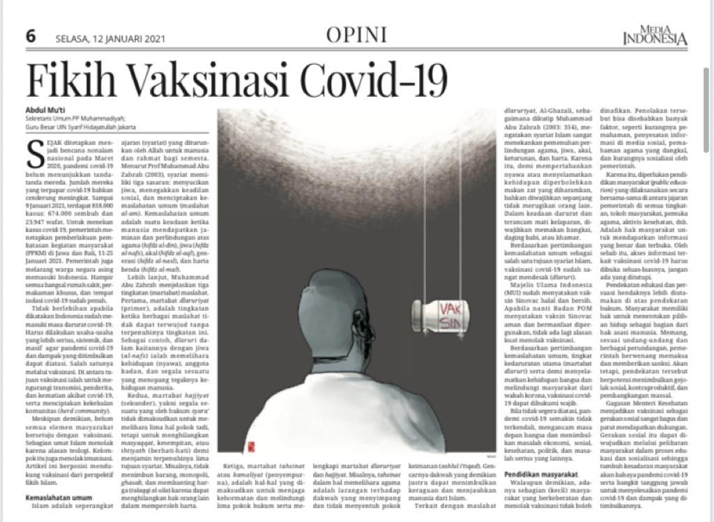 Berdasarkan pertimbangan kemaslahatan umum, tingkat kedaruratan utama (martabat dlaruri) serta demi menyelamatkan kehidupan bangsa dan melindungi masyarakat dari wabah korona, vaksinasi covid- 19 dapat dihukumi wajib.