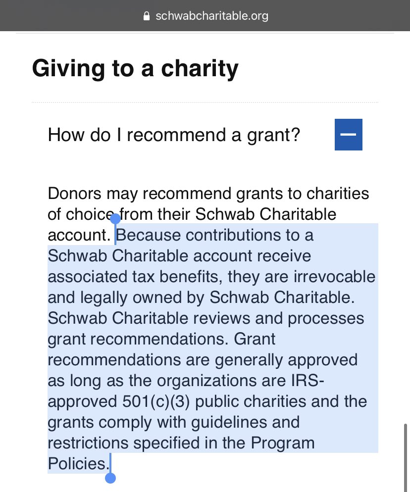 Here’s what  @FidelityChrtbl and Schwab Charitable have to say about their control over distributions.