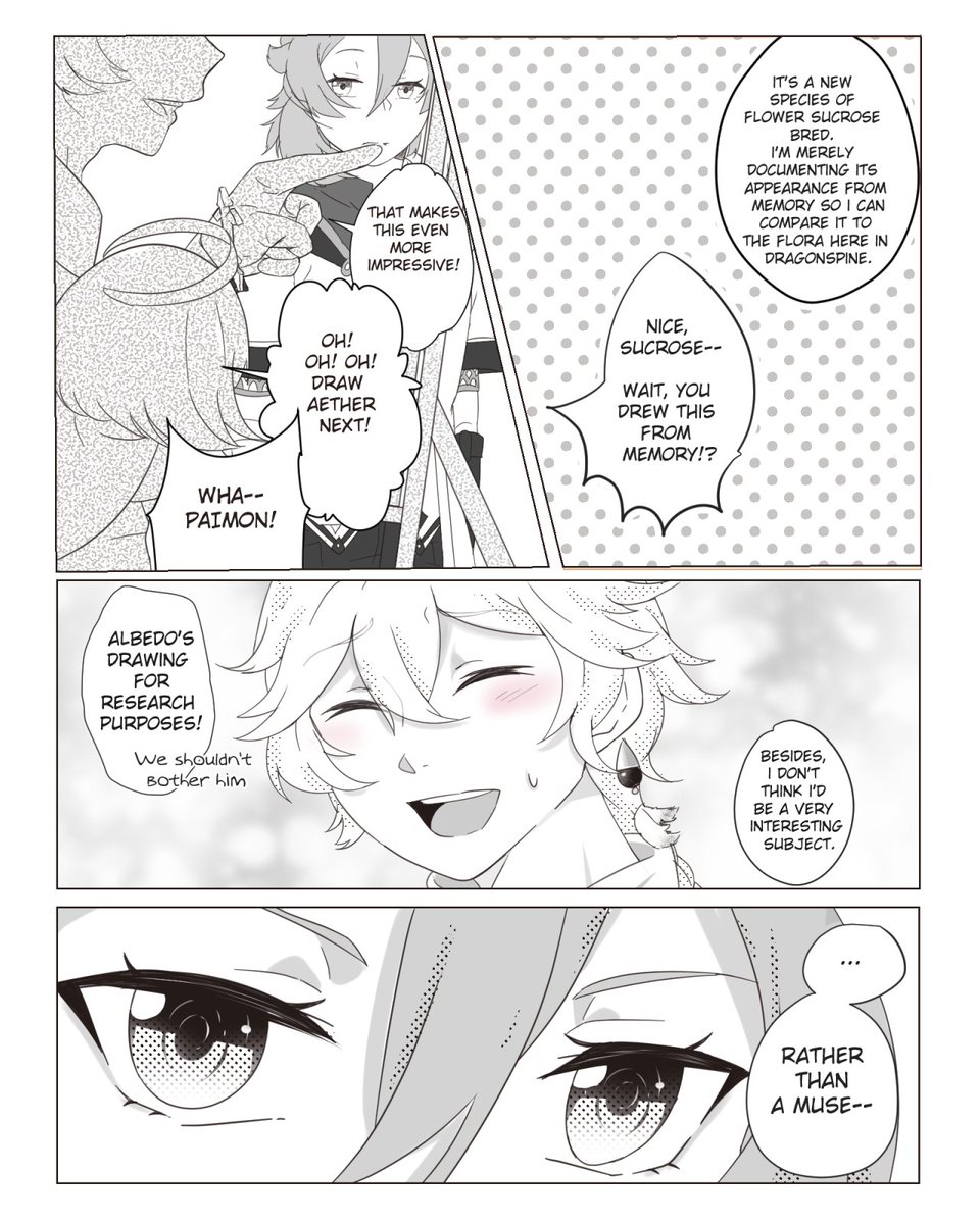 REPOSTING ASDKFLHAS

albedo/aether but make it shoujo manga 💞

i've been thinking of albedo-specific pickup lines and settled on this. it's cheesy af. 

(note: read from right to left; the flowers are peonies 🌸)

#空
#アルベド
#GenshinImpact 
#原神 