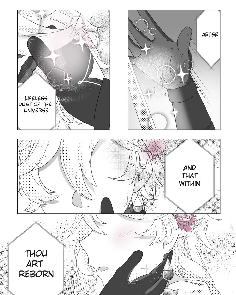 REPOSTING ASDKFLHAS

albedo/aether but make it shoujo manga 💞

i've been thinking of albedo-specific pickup lines and settled on this. it's cheesy af. 

(note: read from right to left; the flowers are peonies 🌸)

#空
#アルベド
#GenshinImpact 
#原神 