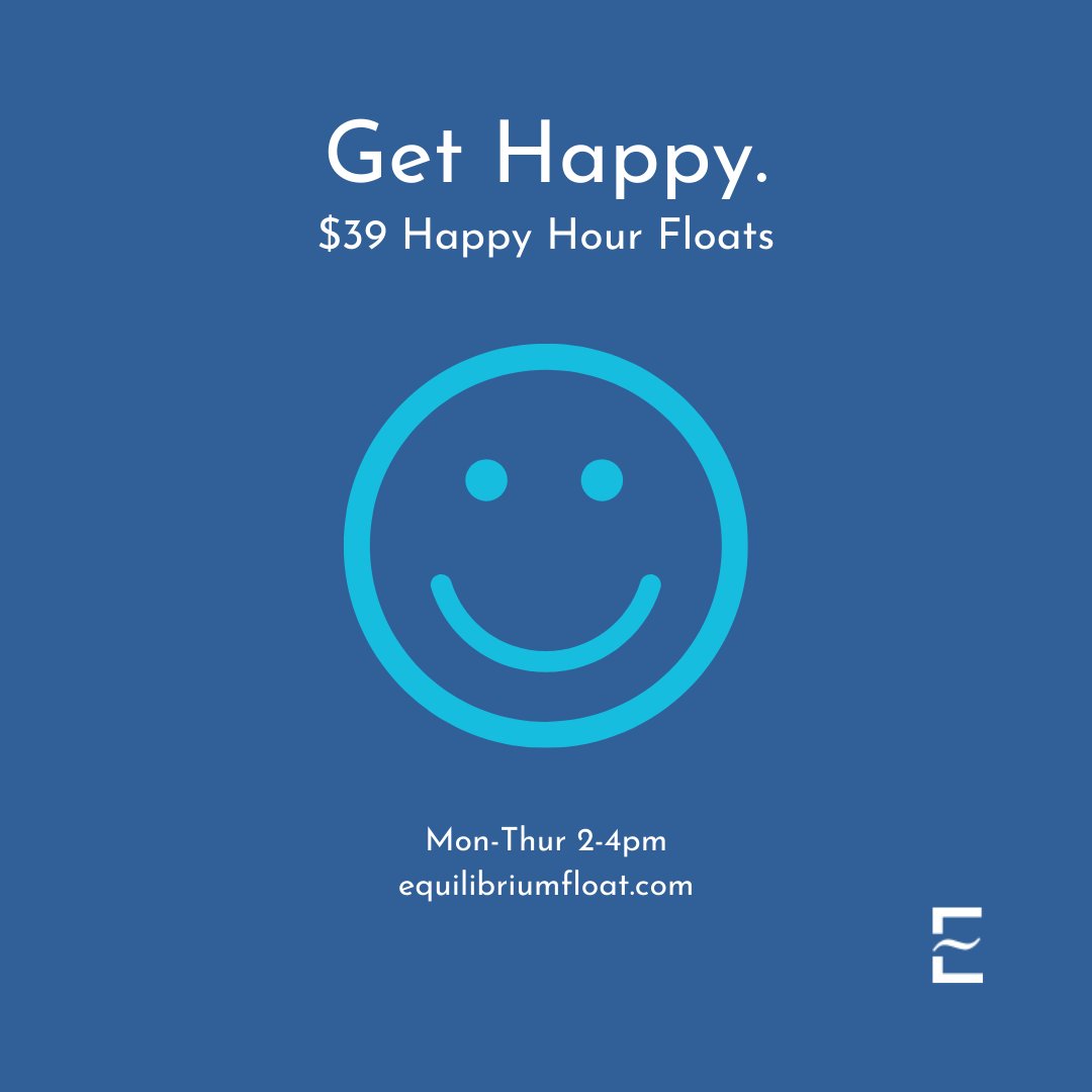 Time to get happy! Give yourself a break with a happy hour float at Equilibrium. Just $39 for a 60 minute float, or $59 for a 90 minute float. #happyhour #santacruz #floattherapy #floattank #sensorydeprivation