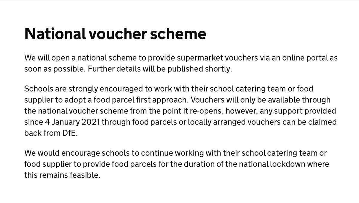 The school catering industry v much want to steer schools away from vouchers, they spent considerable time and effort meeting and lobbying  @vickyford and  @educationgovuk on thisAnyone looking at last Friday DfE guidance might conclude the lobbyists were quite successful