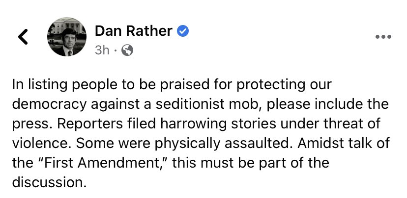 CFactually's tweet image. Thank you @DanRather for standing up for not only our First Amendment but the local, “overlooked” and “under appreciated” reporters fearing for their safety then and now. #mmj #journalists #FirstAmendment #freedomofthepress #DCTerrorists #DCRiot