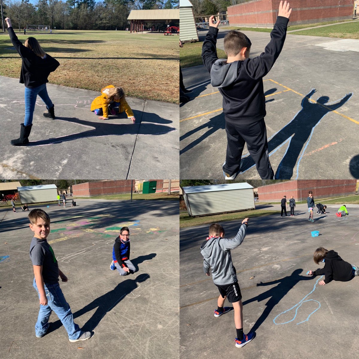glendacarlos13's tweet photo. Mrs. Carlos’ class checked out their shadows at different times of the day last week, and noticed that their shadows changed in size and direction. #scienceissofun @Math_HHE @HumbleISD_HHE https://t.co/9CazWTYx4A