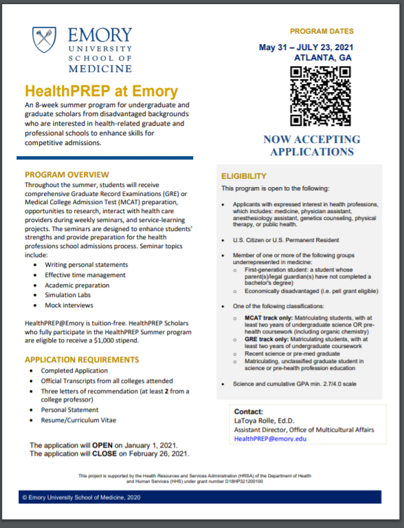 I remember attending a similar program (PERSE @ EmorySURE) the summer before graduate school, and that changed the game for me. For UMR prospective students, check out this awesome opportunity! #gcchat #prospectivegc med.emory.edu/education/mult…