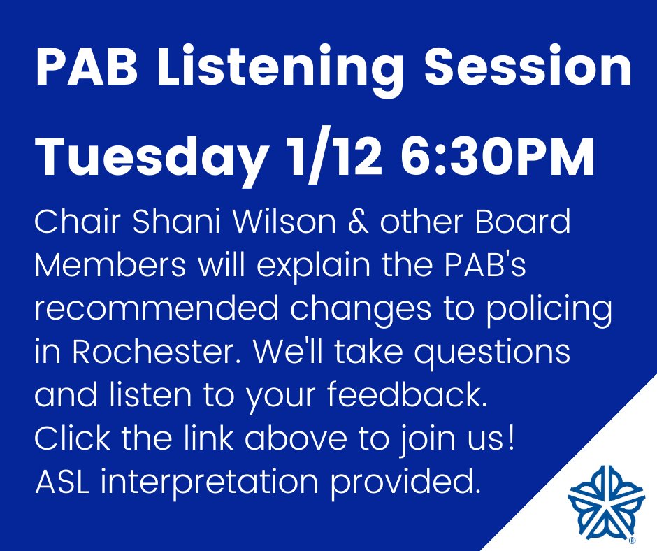 mitchgruber's tweet photo. This is a great opportunity to hear about the work that the #ROC Police Accountability Board has been doing. Tomorrow (Tuesday) at 6:30pm https://t.co/NvtwDbuZak