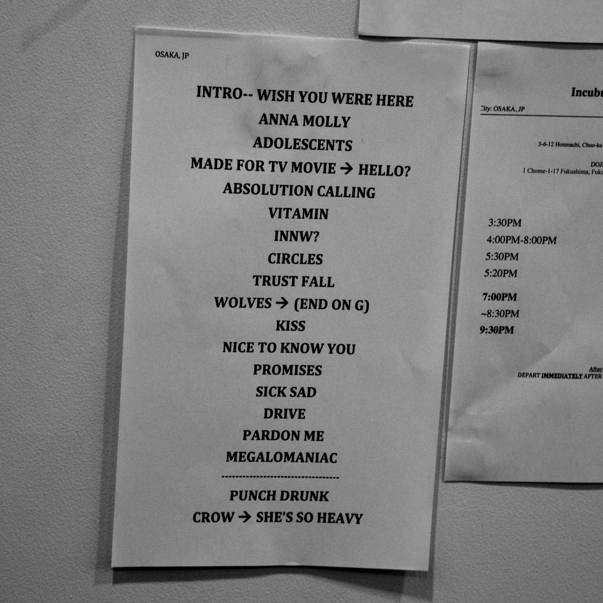 IncubusBand's tweet photo. What song would you add to this set list? https://t.co/siwaarp2dC