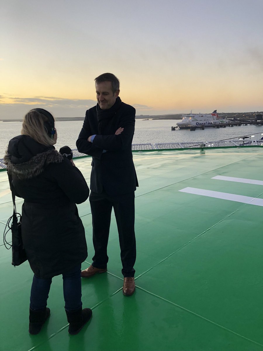 This day last year we launched Stena Estrid. We had to be in Holyhead for 5am for Wake Up To Money and Breakfast on BBC 5 Live from the Bridge. It finished on the helipad as the sun came up over Snowdonia. It was cold enough to freeze the balls of a brass monkey (a thread).