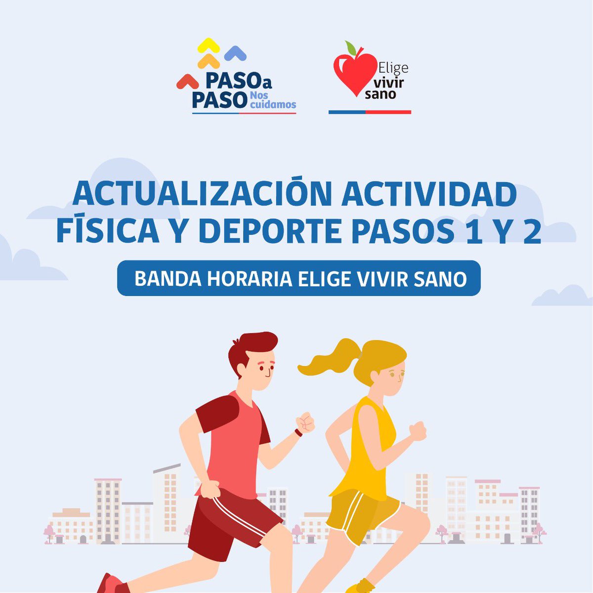 EligeVivirSano's tweet photo. Este jueves parte la ⏰"Banda Horaria Elige Vivir Sano", que permite la práctica de 🏃🏽actividad física individual🚴🏽 al aire libre en comunas en Cuarentena o Transición entre las 07:00 y las 08:30 horas, de lunes a domingo, sin necesidad de pedir un permiso. Más detalles aquí👇🏽👇🏽 https://t.co/LCcIDupa2c