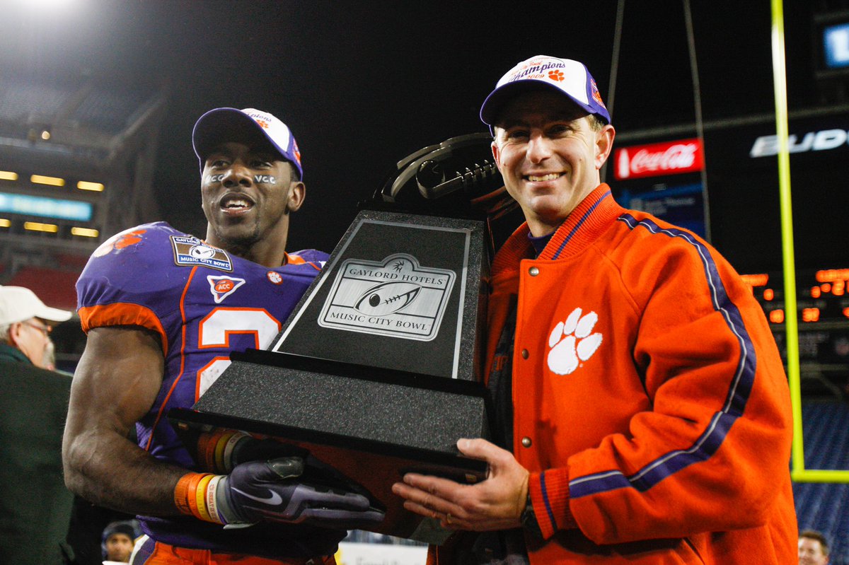 ClemsonFB's tweet photo. Coach Swinney on C.J. being inducted to the HOF: 

“He was my first five-star, my first first-rounder, my first Pro Bowler, and now my first College Football Hall of Famer. Hopefully there will be some more to come down the years, but it’s only fitting that C.J. was the first.” https://t.co/TDfDI1WAg4