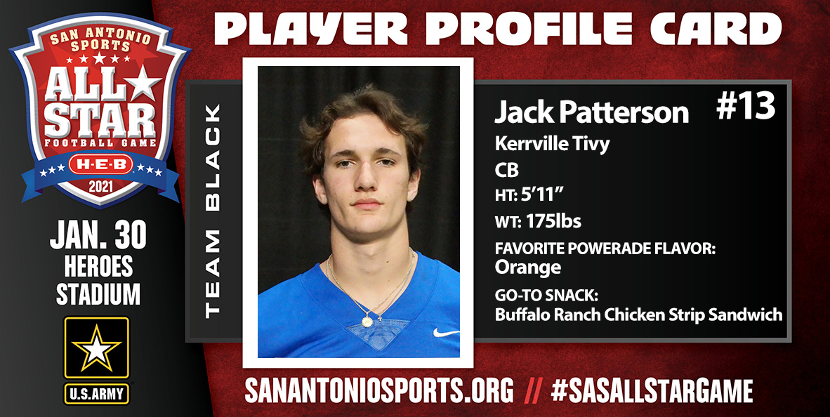 Meet <a href="/jackwp16/">Jack Patterson</a> from <a href="/TivyHSFootball/">Tivy HS Football</a> who will compete in the San Antonio Sports All-Star Football Game pres. by <a href="/HEB/">H-E-B</a> on Jan. 30 
<a href="/ArmySanAntonio/">GoArmy San Antonio</a> #SASAllStarGame <a href="/USArmy/">U.S. Army</a> #WhatsYourWarrior