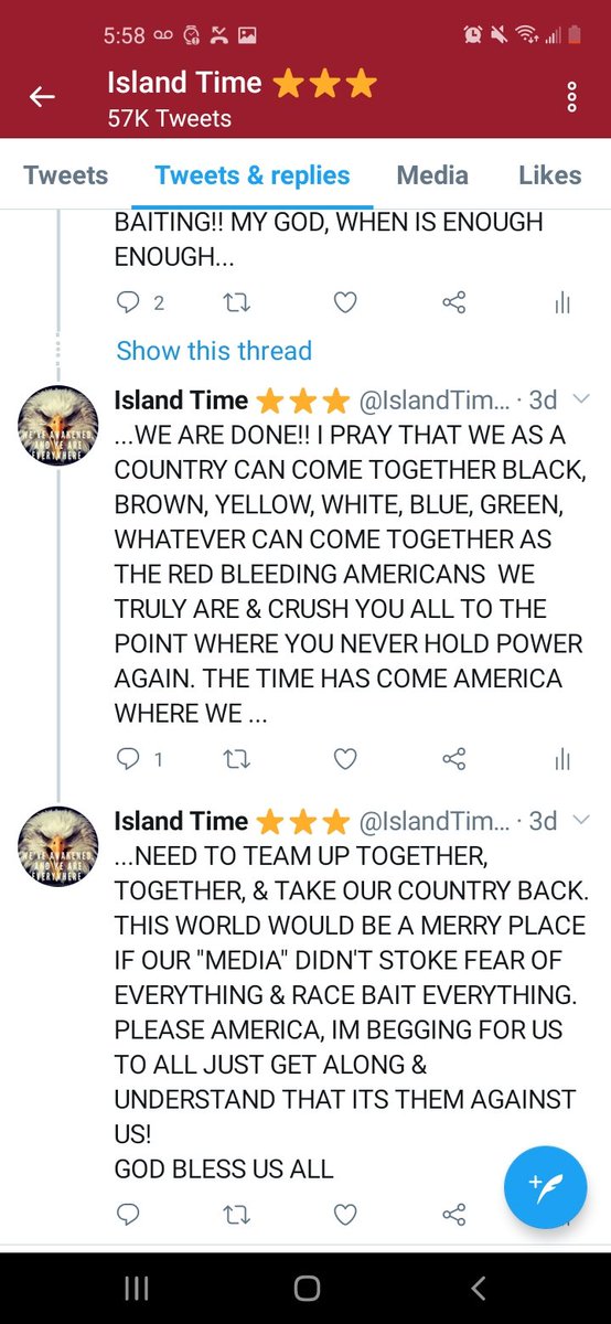 SouthernGrandm2's tweet photo. My son was just permanently suspended from twit for posting the following thread. He lost 17.2K followers and was following 18.5    Just WOW..... https://t.co/Y3UU5UCRXz