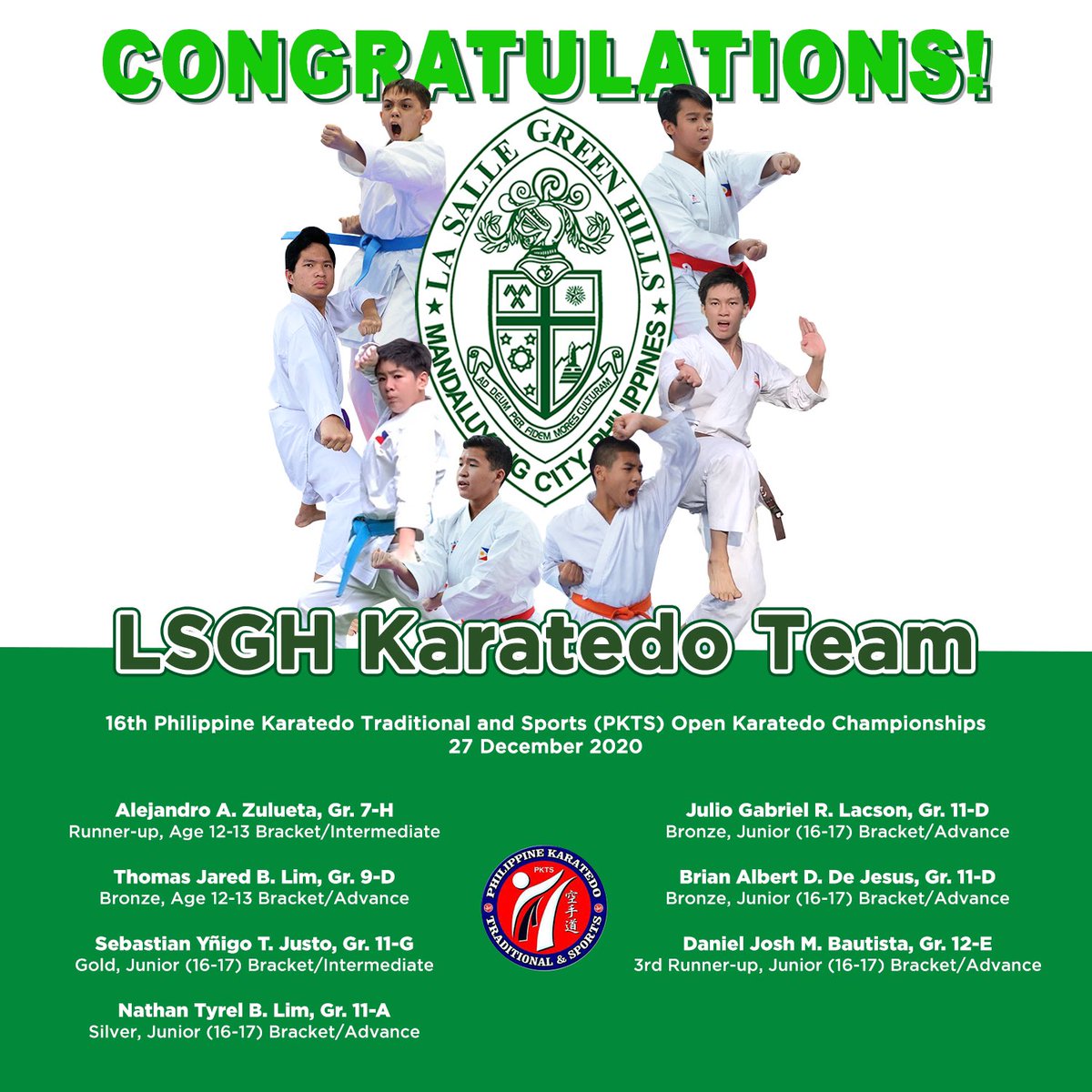 lsgh1959's tweet photo. Congratulations to our LSGH Karatedo Team who stays committed to excel, fueled by motivation, to attain success at the 16th PKTS Open Karatedo Championships, Dec. 27, 2020.

'Challenges  make life interesting, but it is in overcoming them that gives it meaning.' 

#LSGHPride https://t.co/LBokOwZCZa