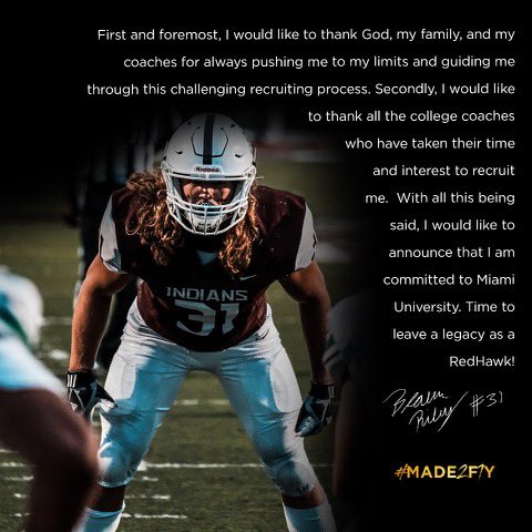 blaine_riley's tweet photo. Committed!!🔴⚪️#MADE2F1Y @Martin_Miami_HC  @coach_nowinsky @CoachJohnHauser @MiamiOHFootball @LoganM_MU https://t.co/GZHPUmUDjy