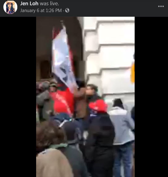 Jennilyn Kae Lohmer (aka Jen Loh) was at the Capitol and has a lot of video, she was going to talk to her "agent" about releasing to the media. After all those Back the Blue rallies, she should be cool sharing those with the Feds when they come knocking. 