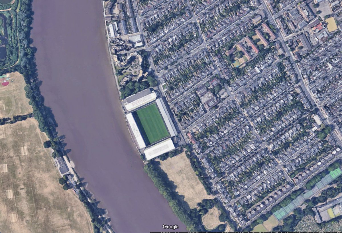 Let's have a look at professional football US stadiums vs professional football Europe stadiums. In the US, we put these things in a sea of empty parking, in Europe, they're in neighborhoods Houston Texans (left) vs Fulham FC London (right)