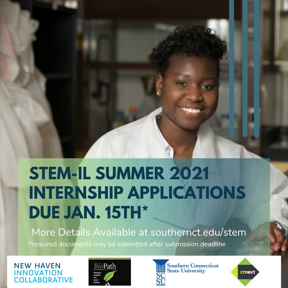 Looking for an internship this summer? Apply for STEM-IL's summer internship program! More information is available at southernct.edu/stem/career-in… 
*required documents may be submitted after the submission deadline
