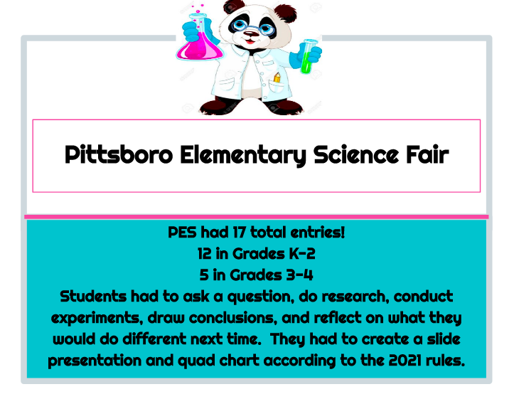 #WeCelebrate our Panda Scientists! Ss had some really unique questions they investigated. TY <a href="/ianutep/">Dara Jacob</a> &amp; <a href="/aimnielsen/">A Nielsen</a> for organizing the Virtual Science Fair for Pandaville! #PES2021 <a href="/ChathamCoSch/">Chatham County Schools</a> <a href="/PostonPrincipal/">ChrisPoston</a>