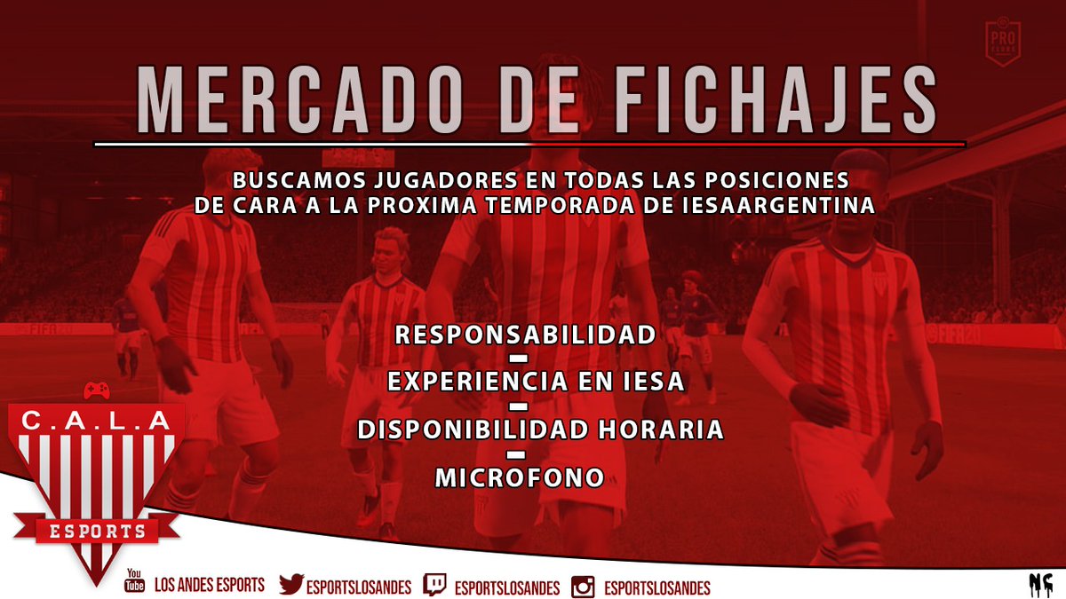 esportsLosAndes's tweet photo. 📝Buscamos jugadores para iniciar nuevo proyecto en @IESAFIFAar

👉🏻 Interesados mandar MD

#VamosLosAndes 🔴⚪🔴 https://t.co/YjRD2wJdGu