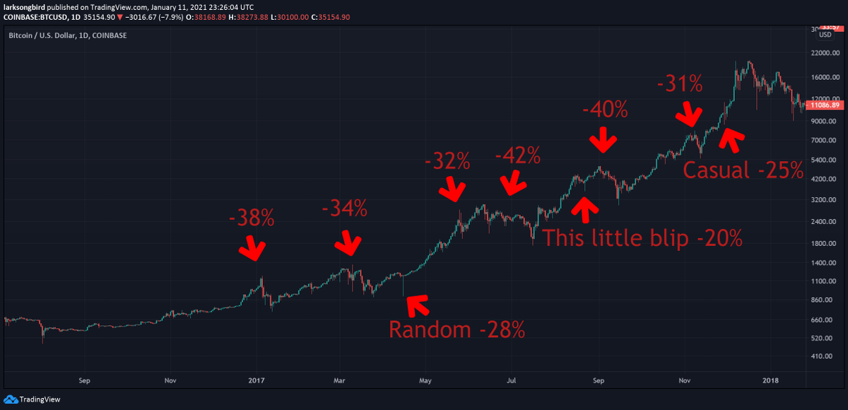 LarkDavis's tweet photo. Today was totally boring and ordinary in terms of a #bitcoin bull market, this chart shows 2017. $42,000 IS NOT the peak of this bull market. Going to $200,000 expect volatility. https://t.co/YU6BHY4ZyY