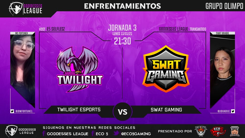 Acompañen alas Ladies de @TeamSWATSD en su enfrentamiento contra @EsportTwiligth

<a href="/Teenta_/">Tentative</a>
<a href="/Hnata_/">Hy lHinata✨</a>
<a href="/Euphrosyne_MN/">Lupita Marin Nava</a>
<a href="/iBhabiie/">ǝlɐɥɔ ǝp oʇınɓnɾ ッ</a>
@ahreen_k