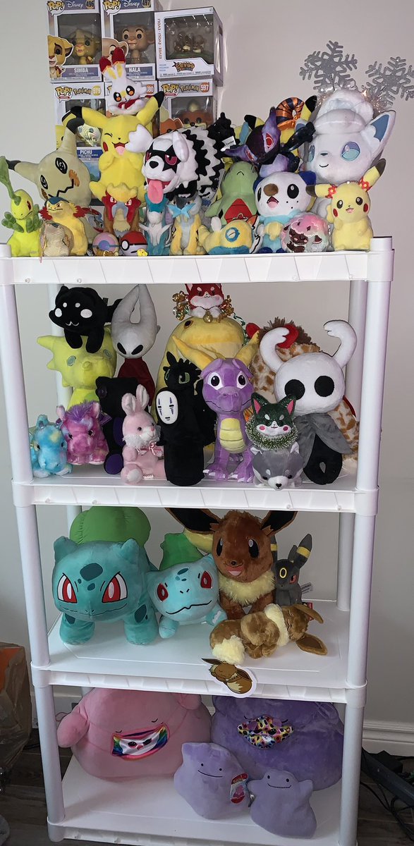 KitMorbid's tweet photo. I redid my shelf for the third time this month because Solana keeps attacking the plushes!! #pokemon #plushes #pokemonplushes #pokemoncollection https://t.co/2IN3ufD5w4