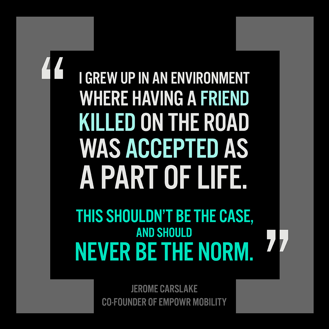 EmpowrMobility's tweet photo. Well said, Jerome. Too many precious lives are lost on the roads, or forever affected by injuries. 
We're putting young drivers in safer cars and helping them become safer drivers - changing the game with every young life. 💚

#youth #roadsafety #technology #support #goals #drive https://t.co/tz7jtZv9mG