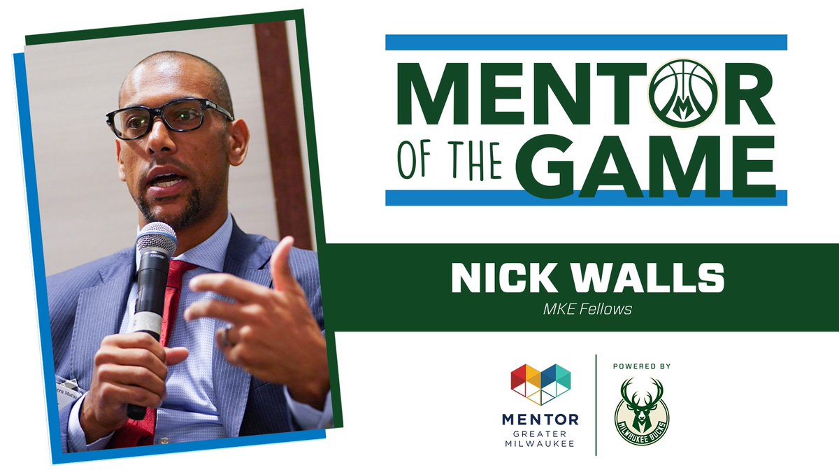BucksCommunity's tweet photo. Congrats to Nick Walls from @MKEFellows for being named tonight’s Mentor of the Game! Nick is a Managing Director with @NM_News and has served as a mentor with MKE Fellows for 4 years! https://t.co/9k343usNfr