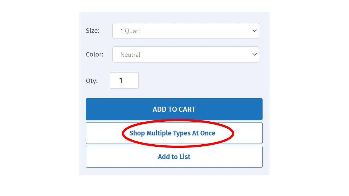 Paint_Supply_'s tweet photo. Buying multiple colors or sizes of a product at once has never been easier! No more jumping around lots of product pages. With our new Shop Multiple Types at Once option, you can add all of the different product types to your cart from one easy spot! https://t.co/f51vNsUGBl