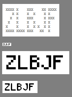 MikeDay37's tweet photo. and finally here are screenshots showing the steps:
1) ascii art
2) converted to black-and-white png with white border
3) zoomed without filtering
4) zoomed with hqx scaling factor 4 - this is what was recognized successfully via #Tesseract with multiple player's inputs. https://t.co/Ssy0q9ZiTu