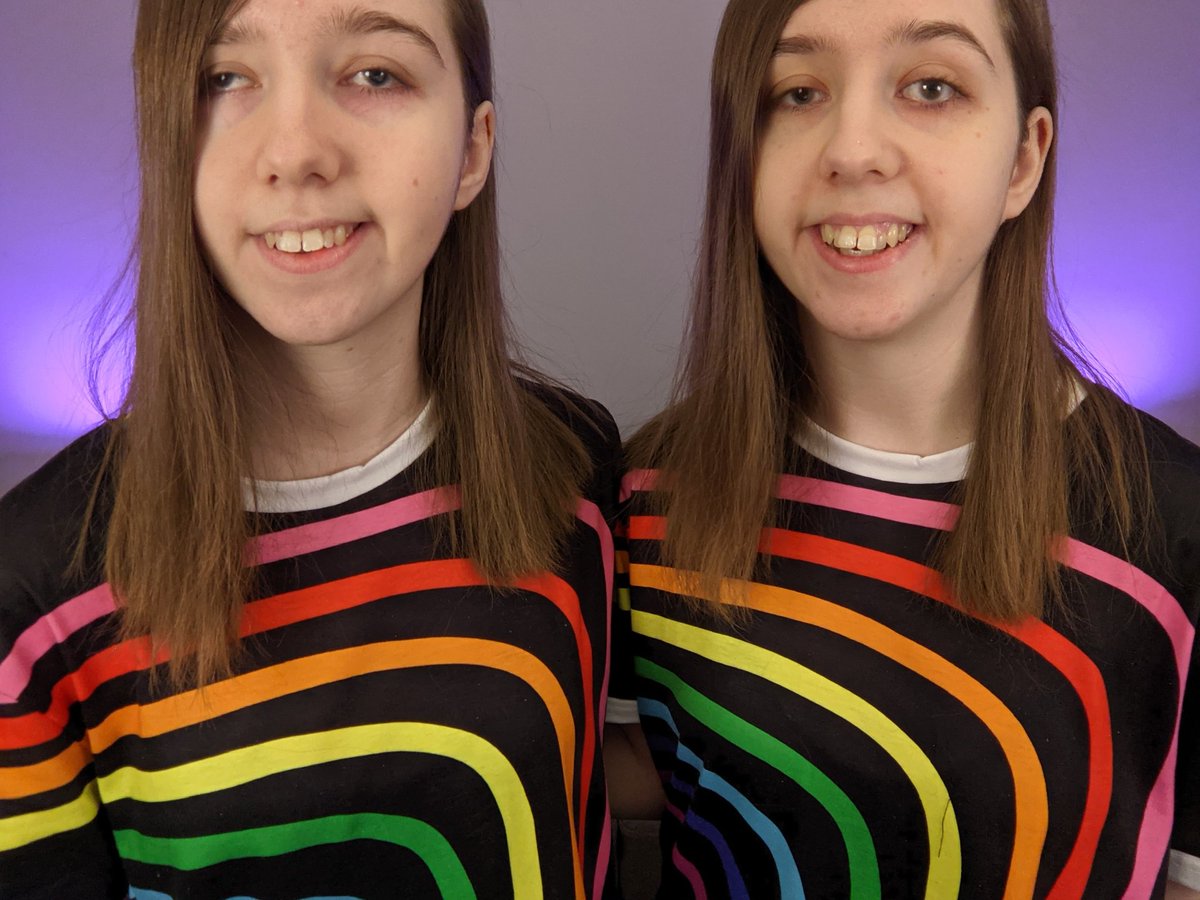 Ali_and_Macy's tweet photo. We've had our Could Be Gayer shirts for a month and finally just got around to taking some pictures in them! The shirts are gorgeous and so comfortable, thank you, @ThomasSanders + @BreiGrace! This little photoshoot was really fun and left us both feeling cute as heck, haha! ✨🏳️‍🌈 https://t.co/GewrVrXi2H