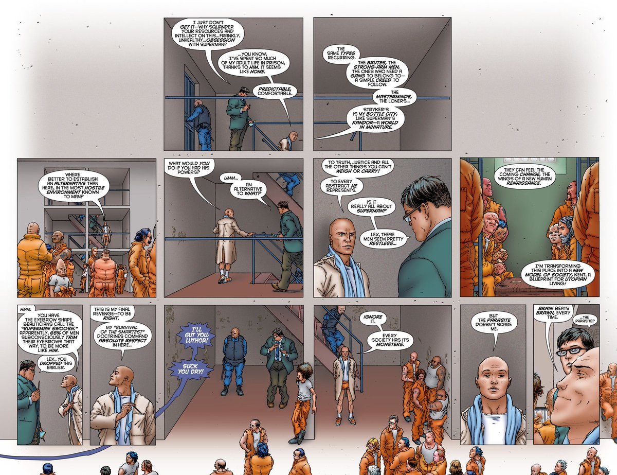 I reread All-Star right after the BatEpic. Because of the way Lex says he's using the prison as a model for society, and how he promises them Utopia, I couldn't stop thinking about him as The Devil.