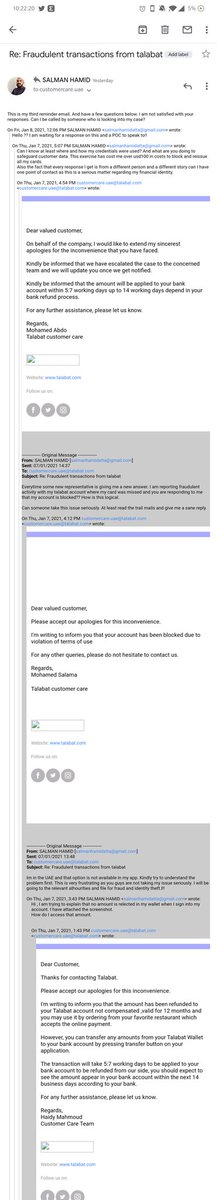SalmanHamidAtta's tweet photo. Can I speak to someone responsible @Talabat. I have had a case of fraudulent card transactions even though my card info was never saved on the app.
The current customer service is horrendous and just asks for details with no reassurance or compensation for the amount charged. https://t.co/qpy0btvQnW