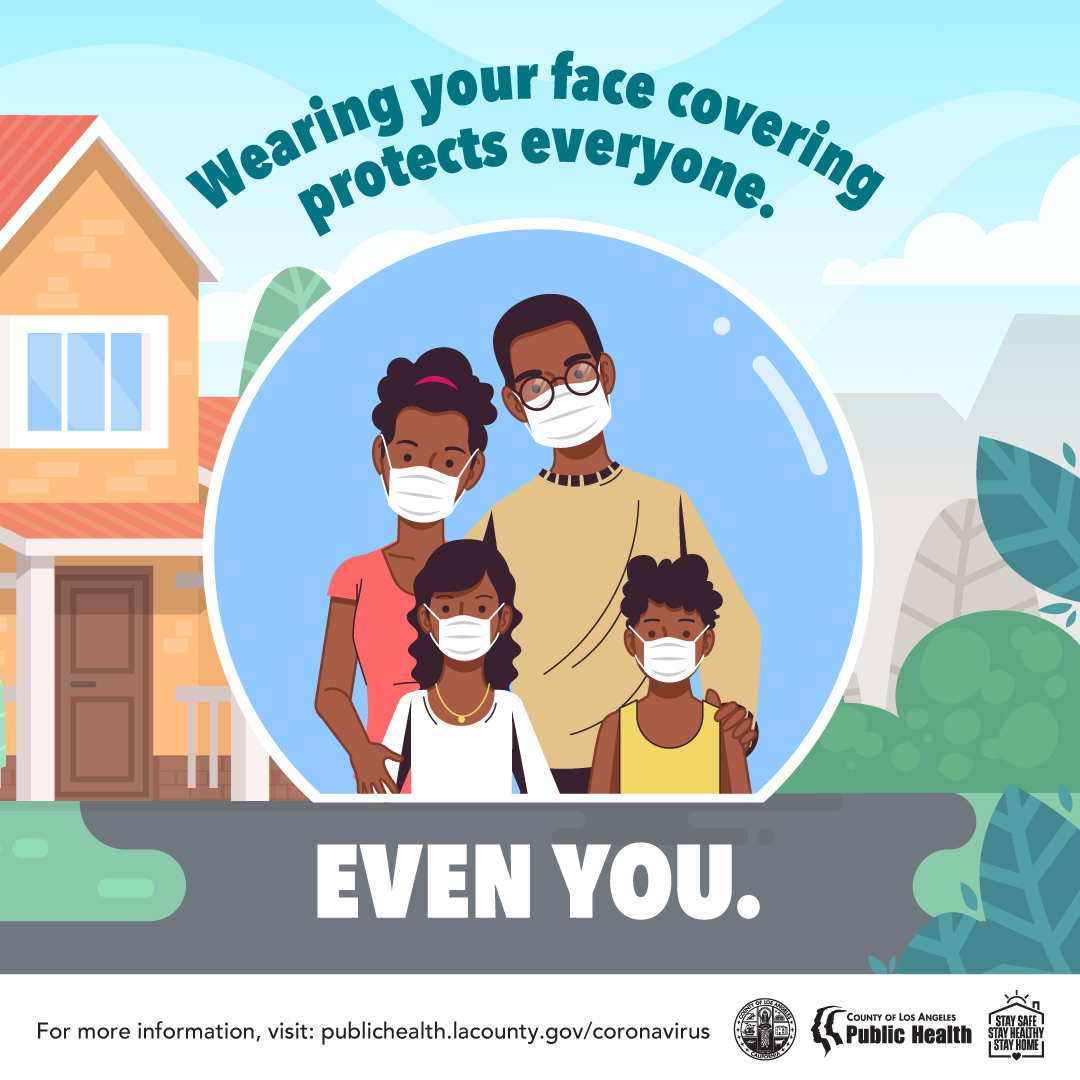lapublichealth's tweet photo. It is dangerous to take your face covering off around people you don't live with. Wear it every time you are outside your home and around others and make sure it covers your mouth AND your nose. https://t.co/u2eTCp963o