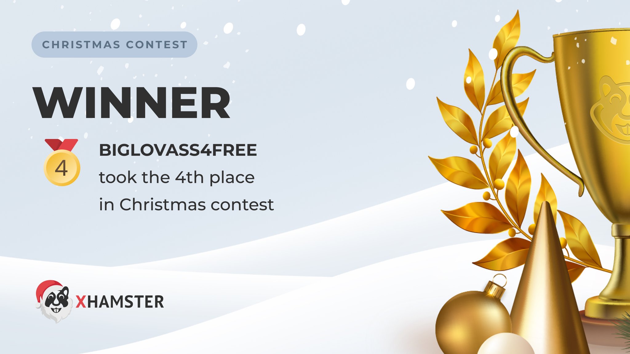 xHamster on X: BIGLOVASS4FREE took 4th place in the Christmas contest.  Congratulations!!! Don't forget to check out the video here:  t.cofZtHnaASdF t.coX5TWQMHkfI  X