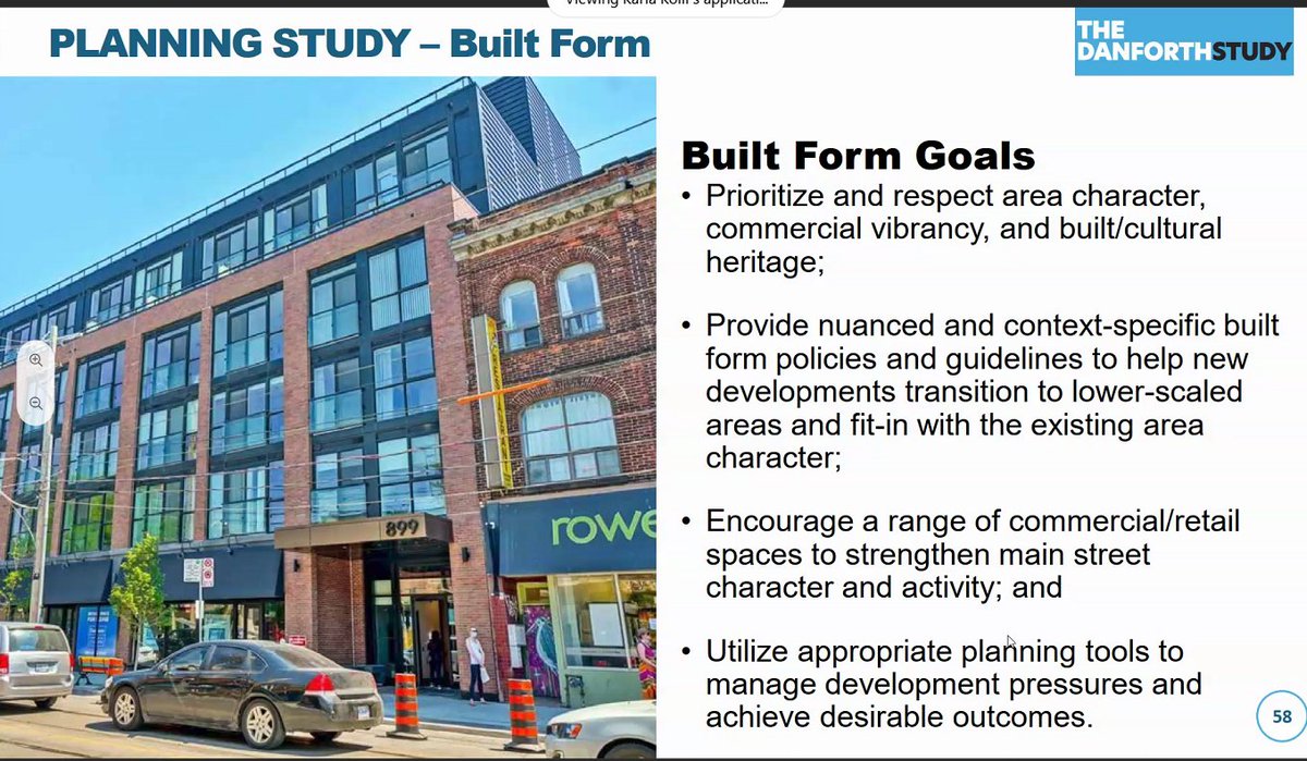 The goals for the Danforth Study built form focuses on mid-rise buildings (8-9 stories as per width of the street).