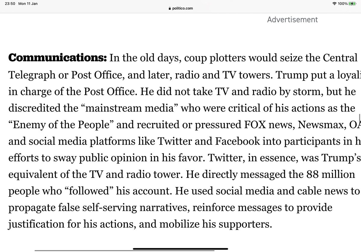 Twitter, Social Media and cable news were Trump’s primary Comms tool...spreading the very “fake news” he purported to deploy.He used it to lie. All the time. To build false narratives. And what about Murdoch and Fox News? Then there is Mercers’ ParlerAnd DLIVE.