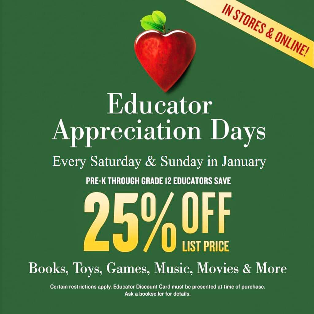 Educator Appreciation is Back! Every weekend in January (1/2-1/31), Educators will be able to purchase most items for 25% off, Cafe items for 10% off, as well as a Glowlight 3 or a Glowlight Plus for 10% off.